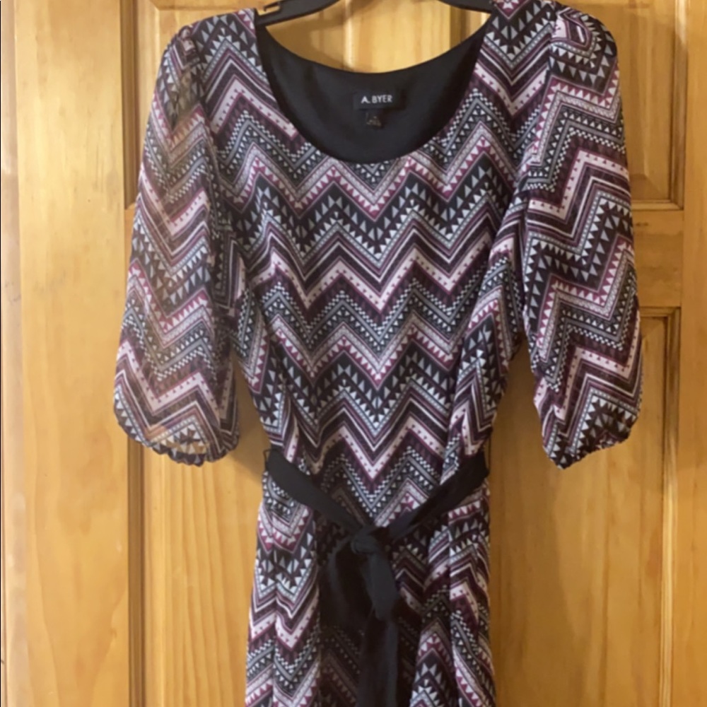 blk, plum and gray long sleeve dress